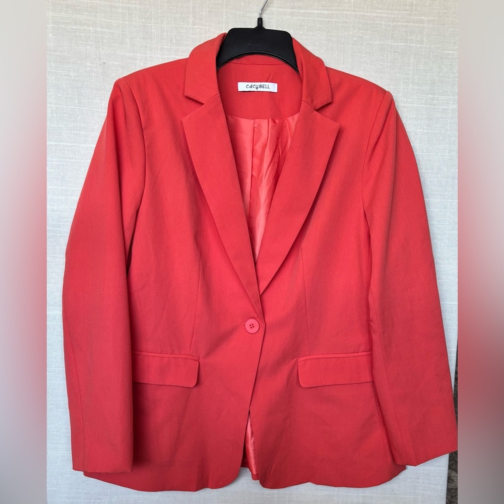 CecyBELL Women's Casual Orange Single-Button and pockets Blazer Jacket, Size L